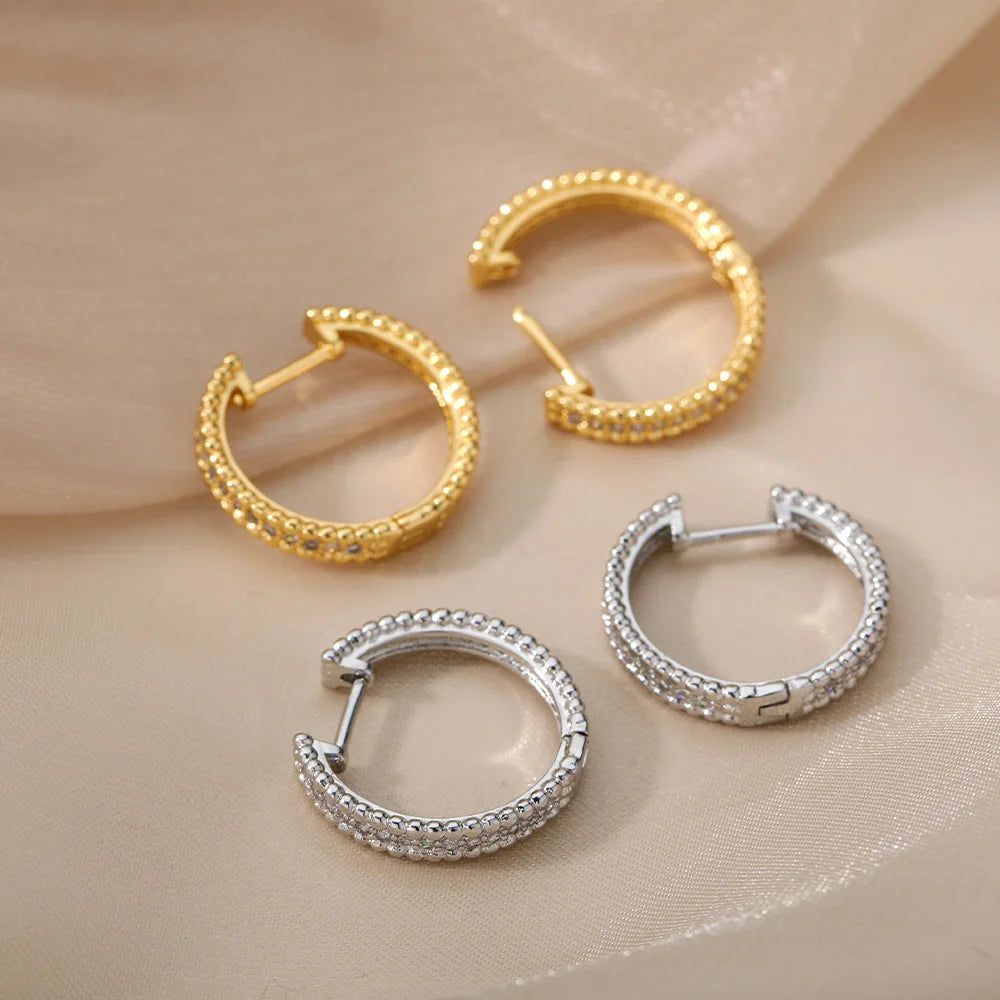 Gold Stainless Steel Round Hoop Earrings for Women