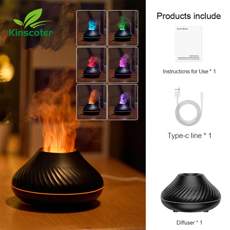 Kinscoter 130Ml Portable Ultrasonic Aroma Diffuser with Color Flame Night Light - Perfect for Home Relaxation