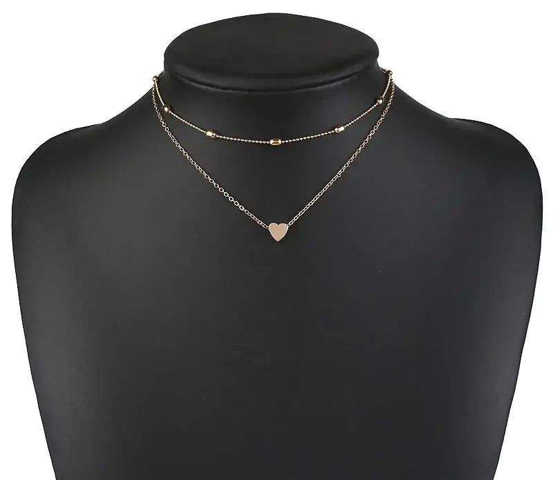 Elevate Your Style with Our Double Layer Heart Pendant Necklace - Gold Color Bohemia Choker for Women