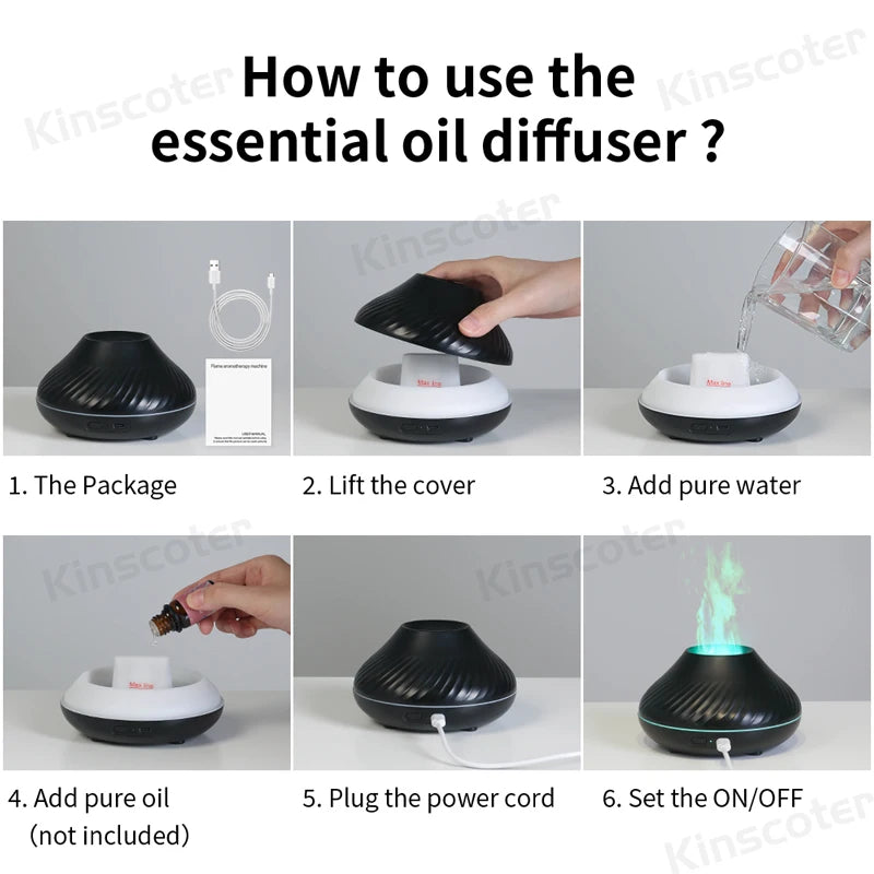 Kinscoter 130Ml Portable Ultrasonic Aroma Diffuser with Color Flame Night Light - Perfect for Home Relaxation