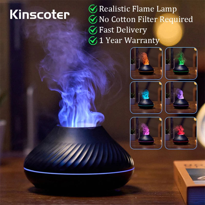Kinscoter 130Ml Portable Ultrasonic Aroma Diffuser with Color Flame Night Light - Perfect for Home Relaxation
