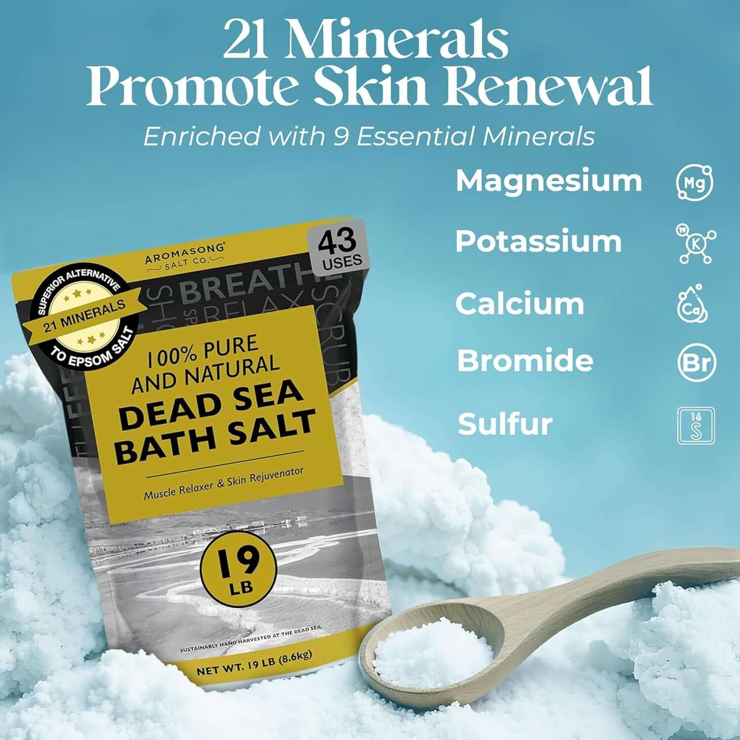 Dead Sea Salt Bath Soak 19 lbs Fine Grain for Relaxation & Skin Care