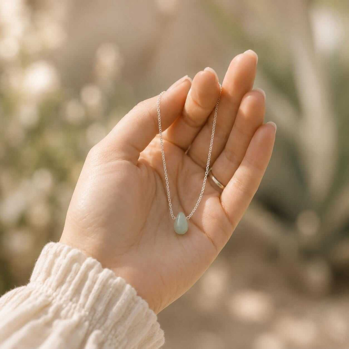 Jade Teardrop Necklace, Green Jade Necklace, Gold Filled or Sterling Silver Necklace, Encouragement Gift for Her, Minimalist Jade Jewelry