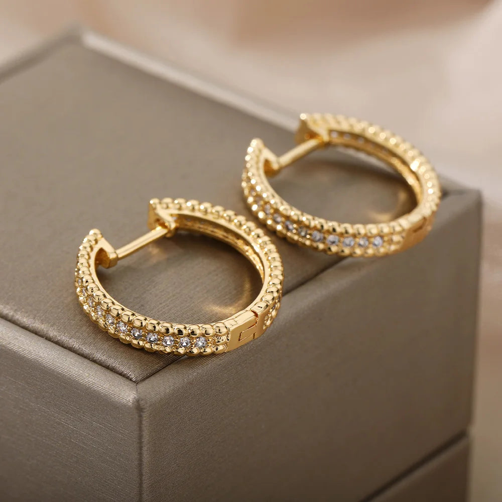 Gold Stainless Steel Round Hoop Earrings for Women