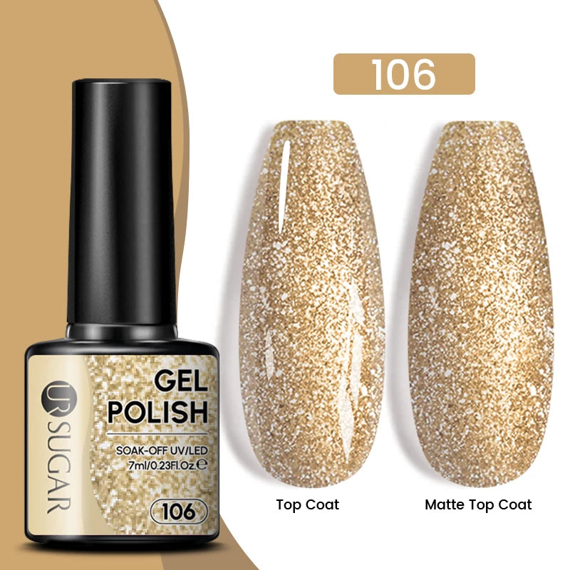 Gold Glitter Gel Nail Polish – Champagne Sparkle UV Semi-Permanent 7ml