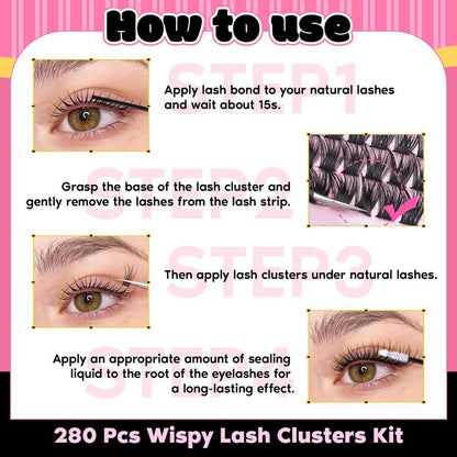9-16mm DIY Lash Extension Kit: 280pcs Lash Clusters [Bond &amp; Seal, Tweezers]