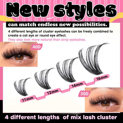 9-16mm DIY Lash Extension Kit: 280pcs Lash Clusters [Bond &amp; Seal, Tweezers]