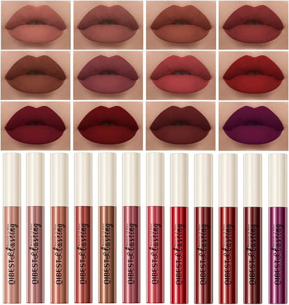 Ultimate 12-Piece Matte Liquid Lipstick Set - 24-Hour Waterproof &amp; Long-Lasting Lip Color for Women &amp; Girls - Perfect Gift for Any Occasion!