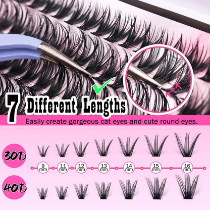 9-16mm DIY Lash Extension Kit: 280pcs Lash Clusters [Bond &amp; Seal, Tweezers]