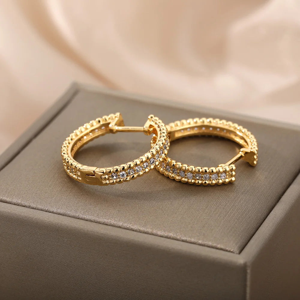 Gold Stainless Steel Round Hoop Earrings for Women