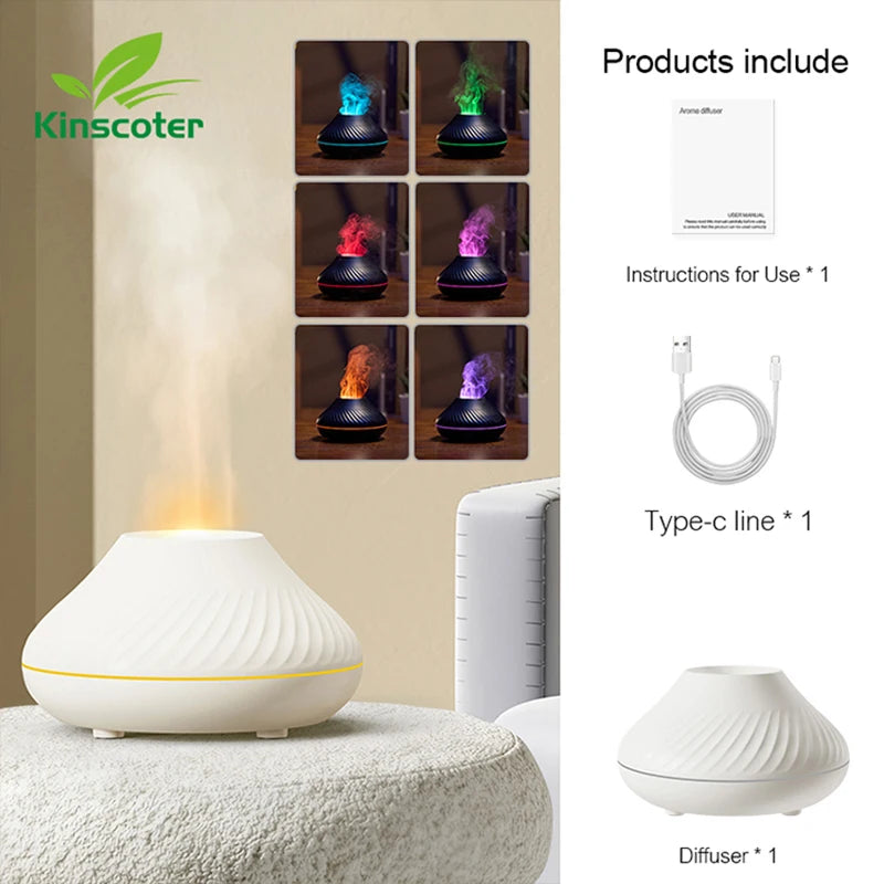 Kinscoter 130Ml Portable Ultrasonic Aroma Diffuser with Color Flame Night Light - Perfect for Home Relaxation