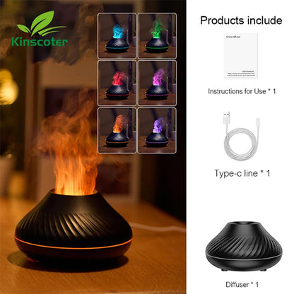 Kinscoter 130Ml Portable Ultrasonic Aroma Diffuser with Color Flame Night Light - Perfect for Home Relaxation