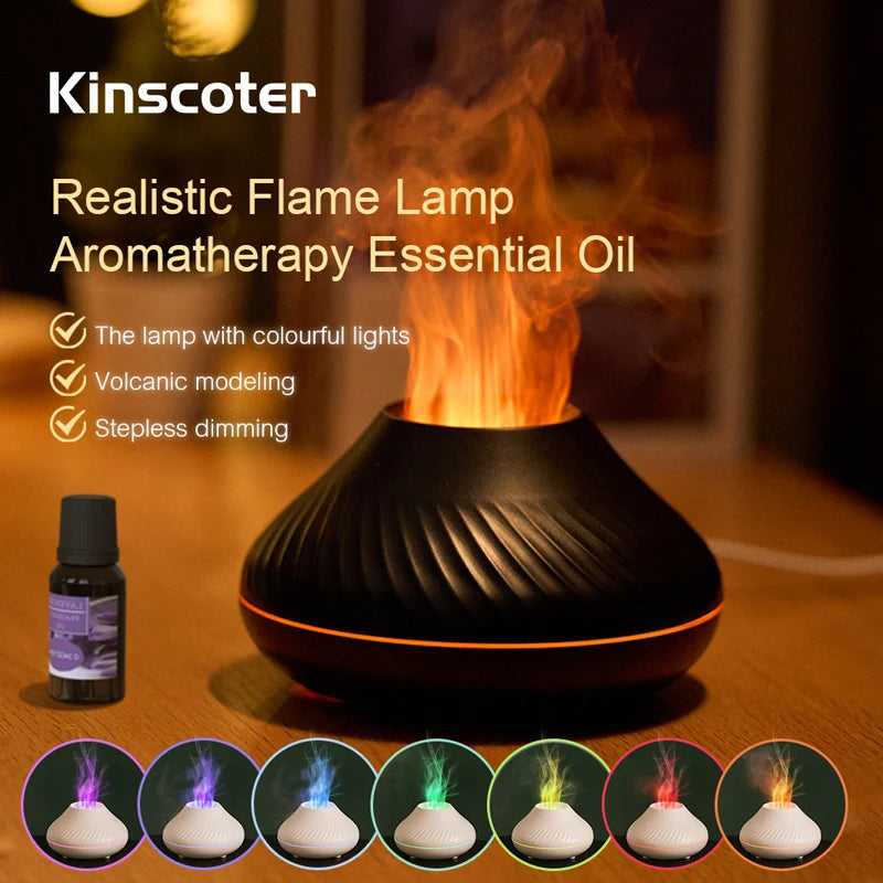 Kinscoter 130Ml Portable Ultrasonic Aroma Diffuser with Color Flame Night Light - Perfect for Home Relaxation