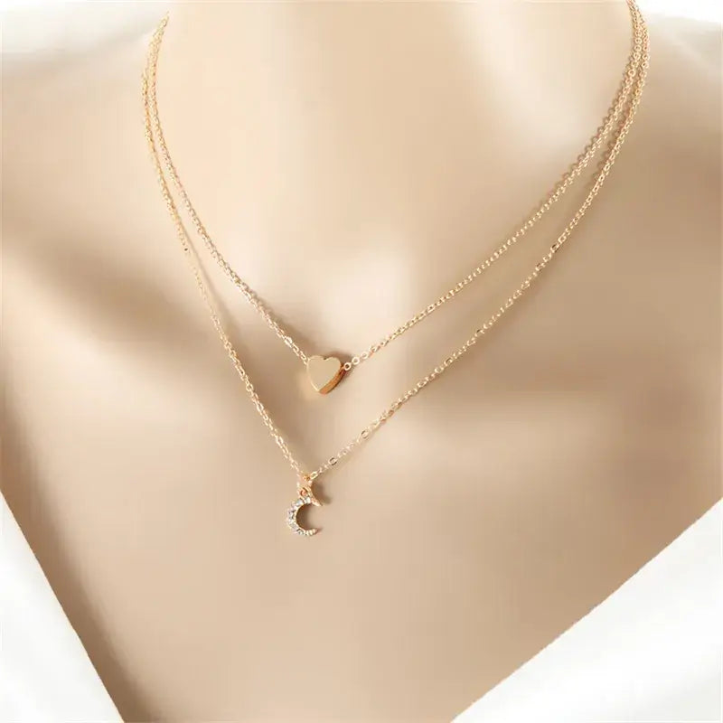 Elevate Your Style with Our Double Layer Heart Pendant Necklace - Gold Color Bohemia Choker for Women