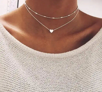 Elevate Your Style with Our Double Layer Heart Pendant Necklace - Gold Color Bohemia Choker for Women