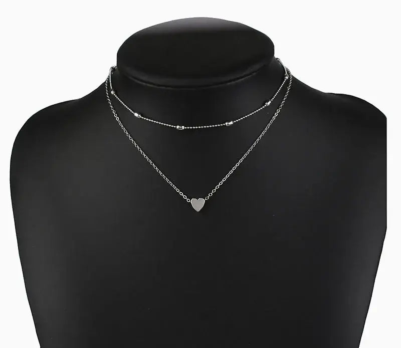 Elevate Your Style with Our Double Layer Heart Pendant Necklace - Gold Color Bohemia Choker for Women