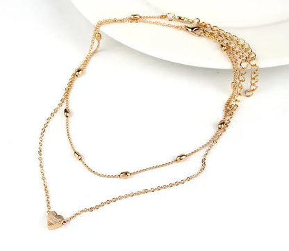 Elevate Your Style with Our Double Layer Heart Pendant Necklace - Gold Color Bohemia Choker for Women