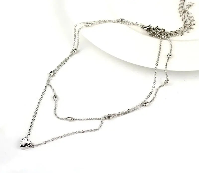 Elevate Your Style with Our Double Layer Heart Pendant Necklace - Gold Color Bohemia Choker for Women