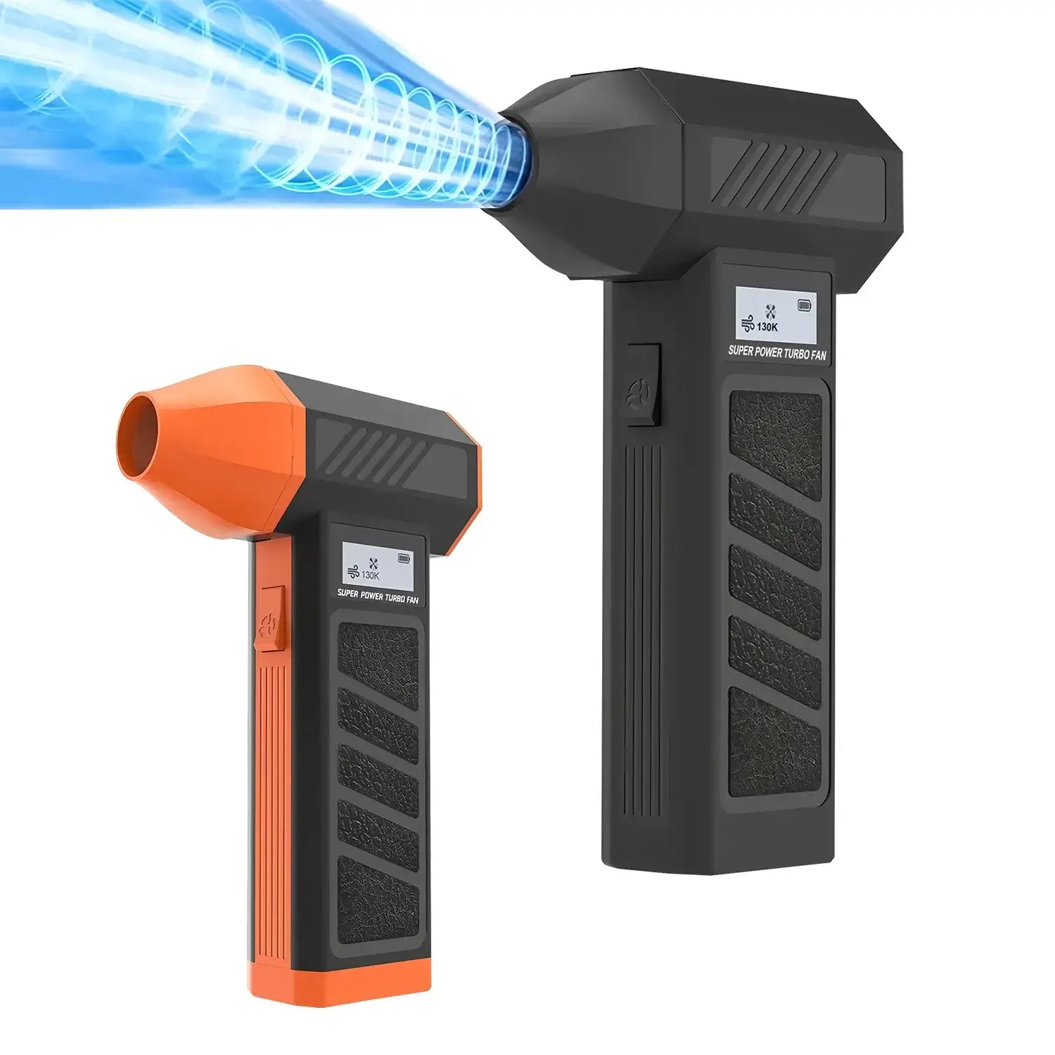 300000RPM Portable Electric Turbo Jet Blower, portable blower with blue airflow and digital display.