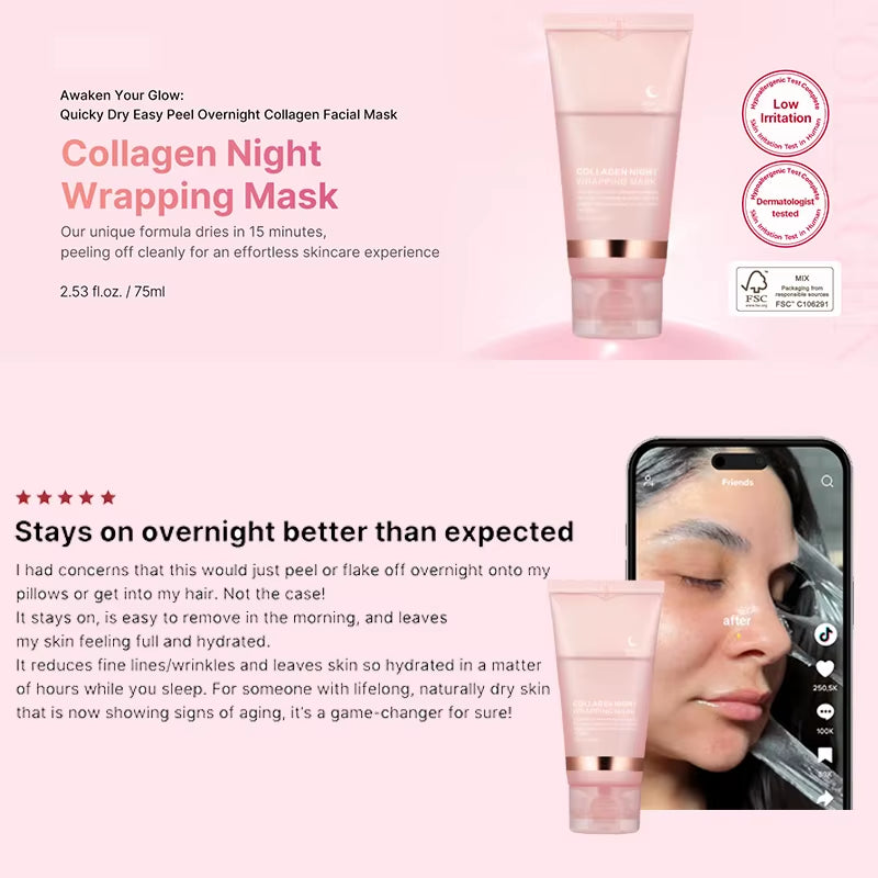 DermaGlow™ 5PC Korean Collagen Peel-Off Mask – Elasticity Boost &amp; Deep Hydration for Radiant, Firm Skin