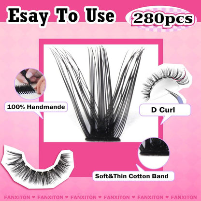 9-16mm DIY Lash Extension Kit: 280pcs Lash Clusters [Bond &amp; Seal, Tweezers]