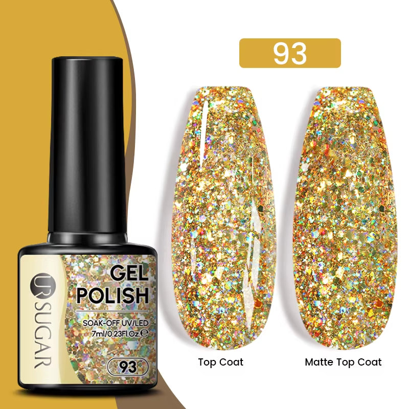 Gold Glitter Gel Nail Polish – Champagne Sparkle UV Semi-Permanent 7ml