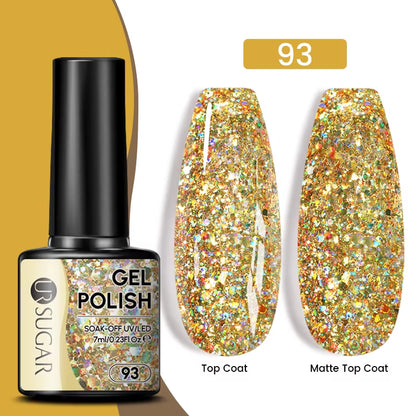 Gold Glitter Gel Nail Polish – Champagne Sparkle UV Semi-Permanent 7ml