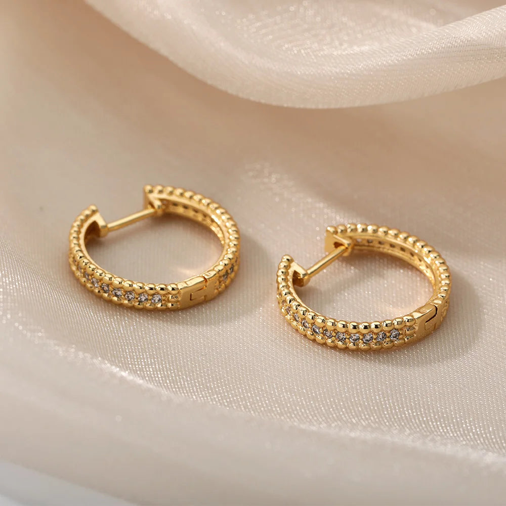Gold Stainless Steel Round Hoop Earrings for Women