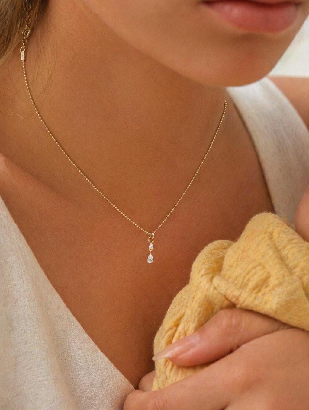 14K Gold Filled Teardrop Necklace · Minimalist Dainty Pendant · Marquise Necklace · Waterproof · Graduation Gift · Weddign