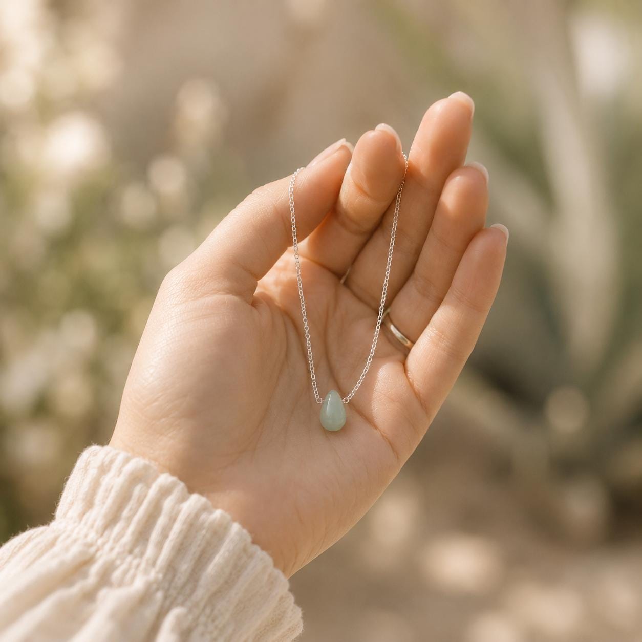 Jade Teardrop Necklace, Green Jade Necklace, Gold Filled or Sterling Silver Necklace, Encouragement Gift for Her, Minimalist Jade Jewelry