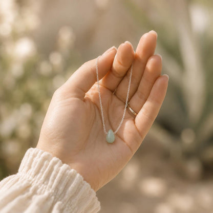 Jade Teardrop Necklace, Green Jade Necklace, Gold Filled or Sterling Silver Necklace, Encouragement Gift for Her, Minimalist Jade Jewelry